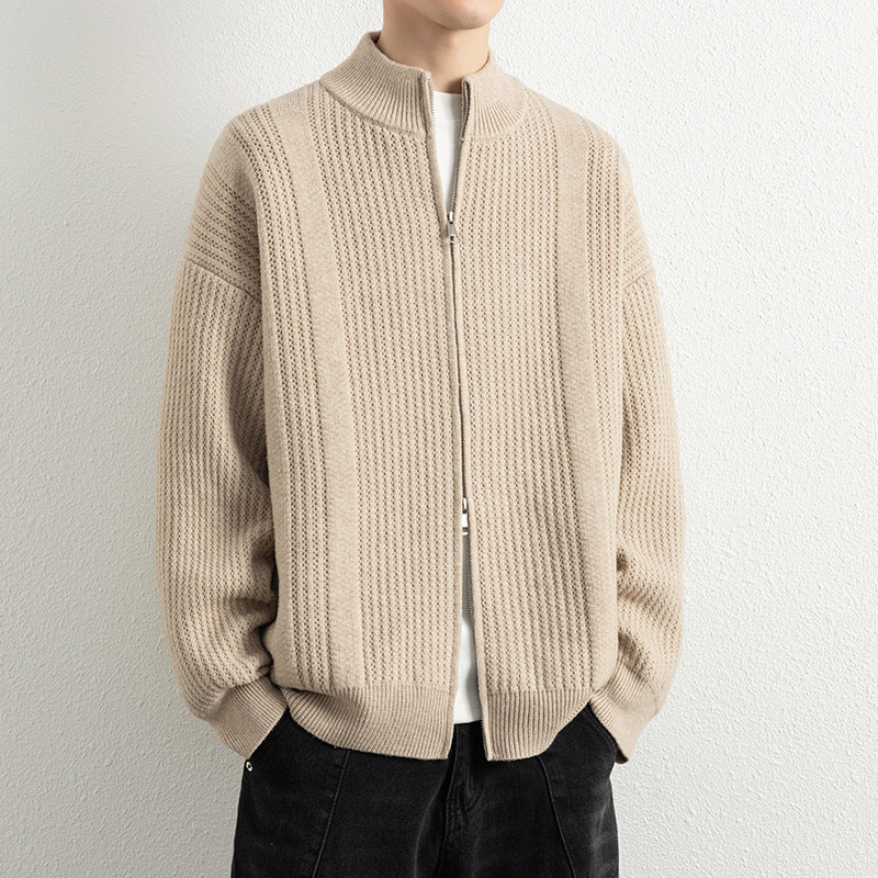 Herren Strickjacke mit modernem Zipper und strukturierter Oberfläche Aliams