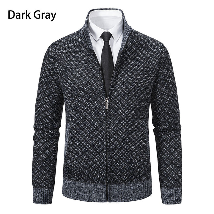 Herren Strickjacke mit Reißverschluss und modernem Rautenmuster Aliams