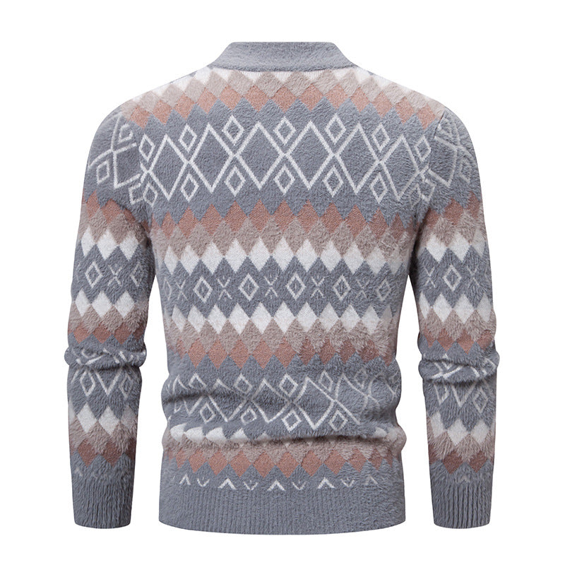 Herren Strickpullover mit geometrischem Muster und hohem Kragen Aliams