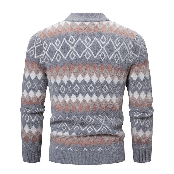 Herren Strickpullover mit geometrischem Muster und hohem Kragen Aliams