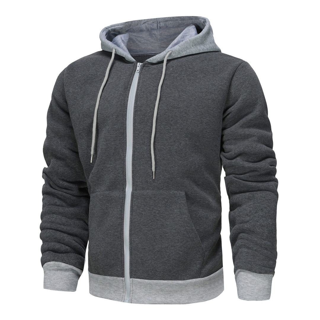 Herren Zip-Hoodie mit Kontrastfarbe und Kängurutasche Aliams