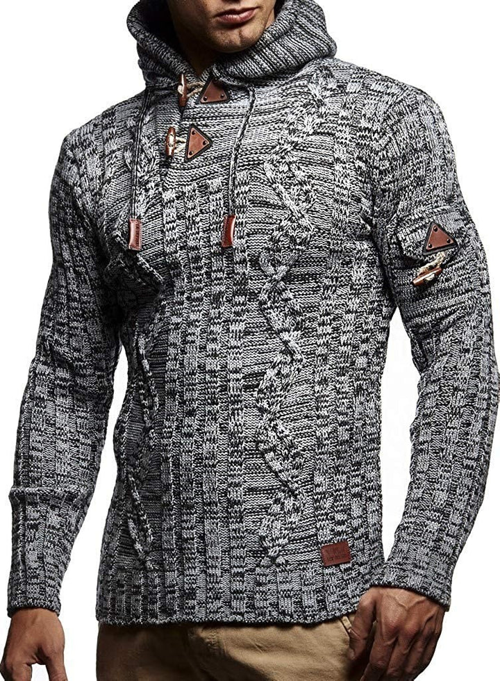 Herren Strickpullover mit Kapuze und klassischem Zopfmuster Aliams