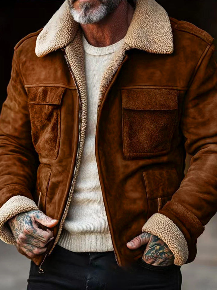 Herren stylischer Lederjacke mit warmem Futter Aliams