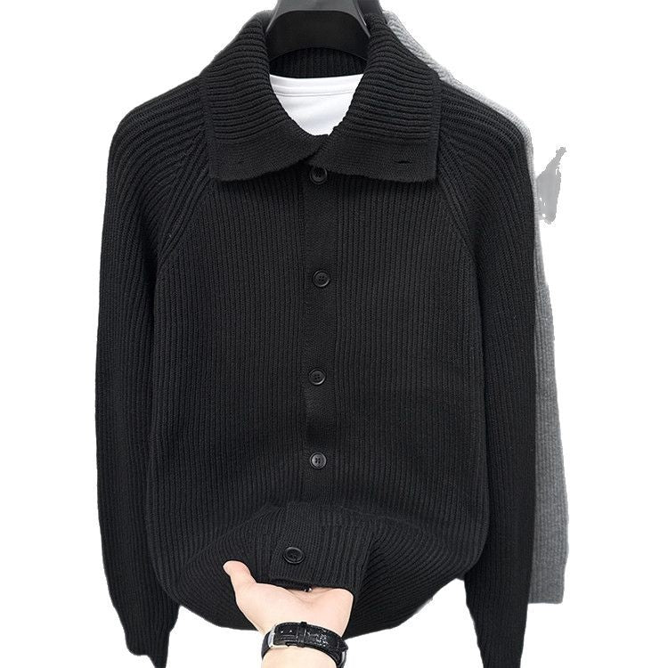 Herren Strickjacke mit weichem Rippstrickmuster und Button-Down-Kragen Aliams