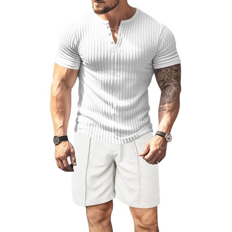 Herren strukturierter Kurzarm-Henley-T-Shirt Aliams