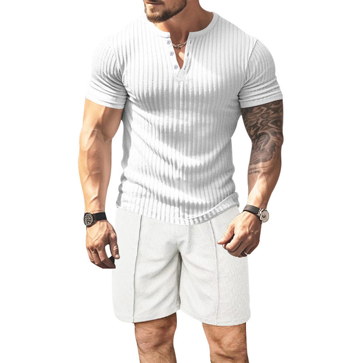 Herren strukturierter Kurzarm-Henley-T-Shirt Aliams