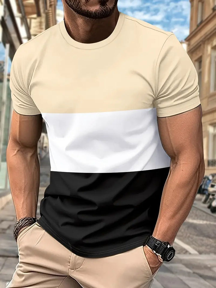 Herren T-Shirt mit modernem Farbblock-Design und Rundhalsausschnitt Aliams