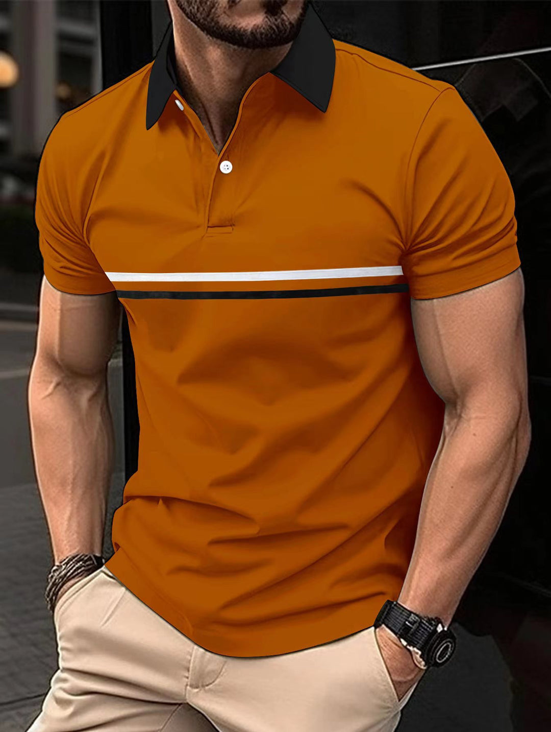 Herren Stylisches Gestreiftes Sport Polo-Shirt Aliams