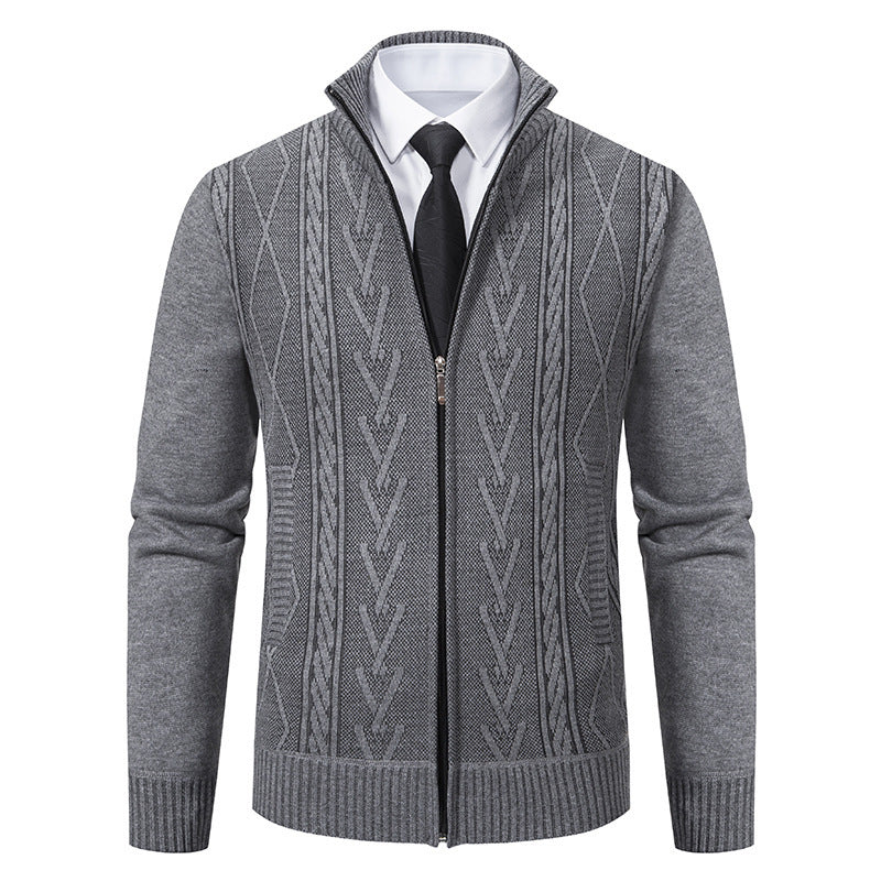 Herren Strickjacke mit Zopfmuster und durchgehendem Reißverschluss Aliams