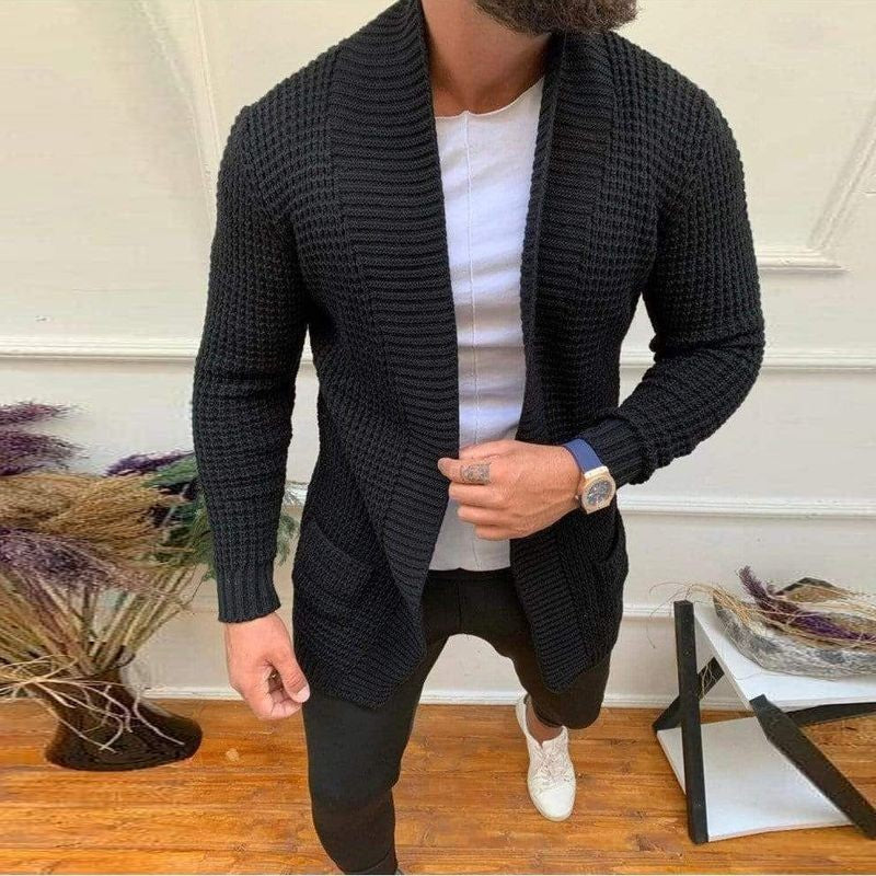 Herren Strickjacke mit offenem Schnitt und tiefem Revers Aliams