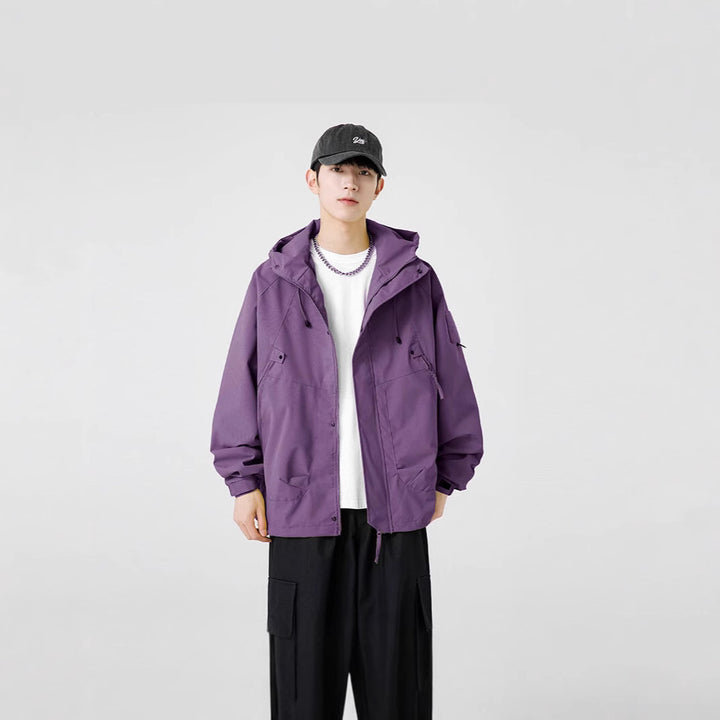 Herren Windbreaker-Jacke mit verstellbarem Kapuzenkragen und praktischen Taschen Aliams