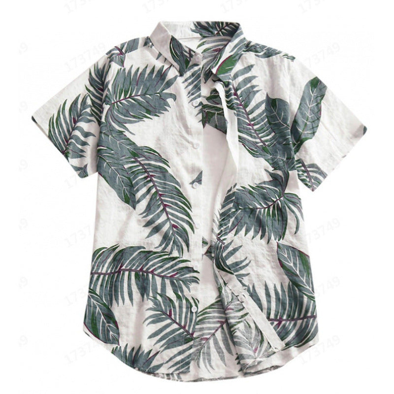 Herren Tropical Leaf Print Freizeitshirt Aliams