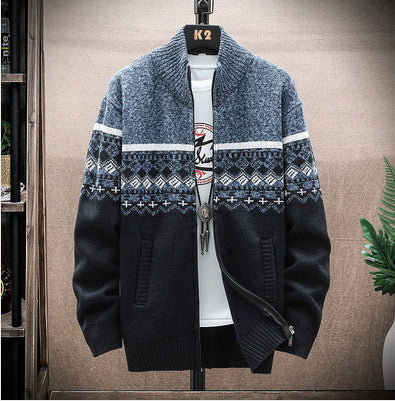 Herren Strickjacke mit nordischem Muster und modischem Reißverschluss Aliams