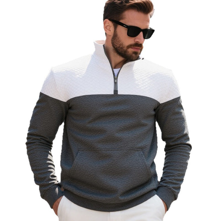 Herren sportlicher Stehkragenpullover mit Reißverschluss und strukturiertem Obermaterial Aliams