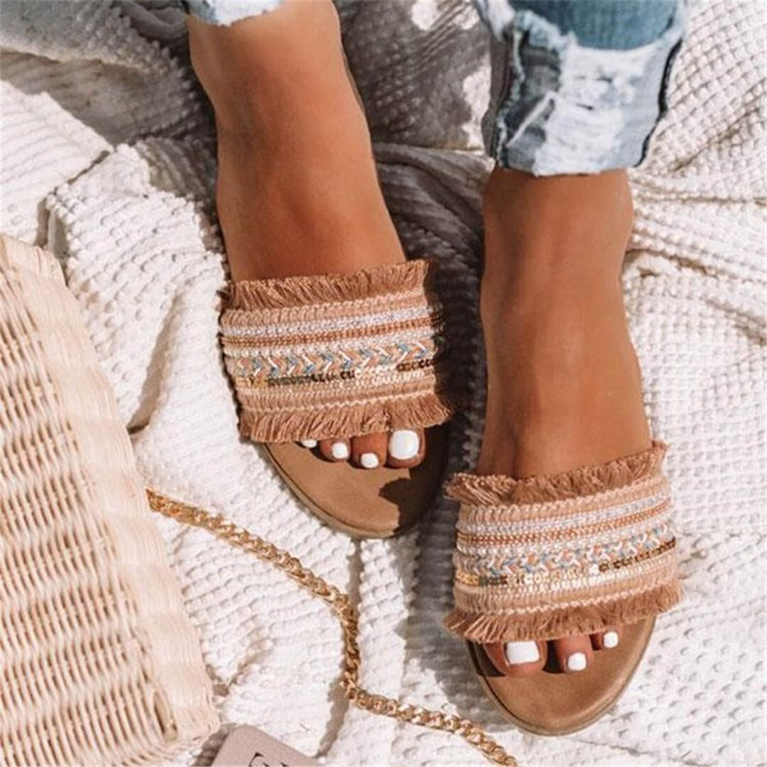 Aliams | Pantoletten, Boho Stil, Flach, Sandalen, Sommerschuhe