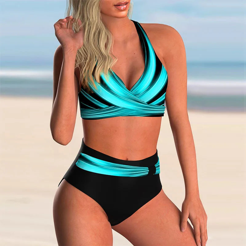 Aliams | Hoch Tailliertes Push-Up-Halter-Bikini-Set für Damen