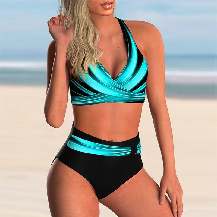Aliams | Hoch Tailliertes Push-Up-Halter-Bikini-Set für Damen