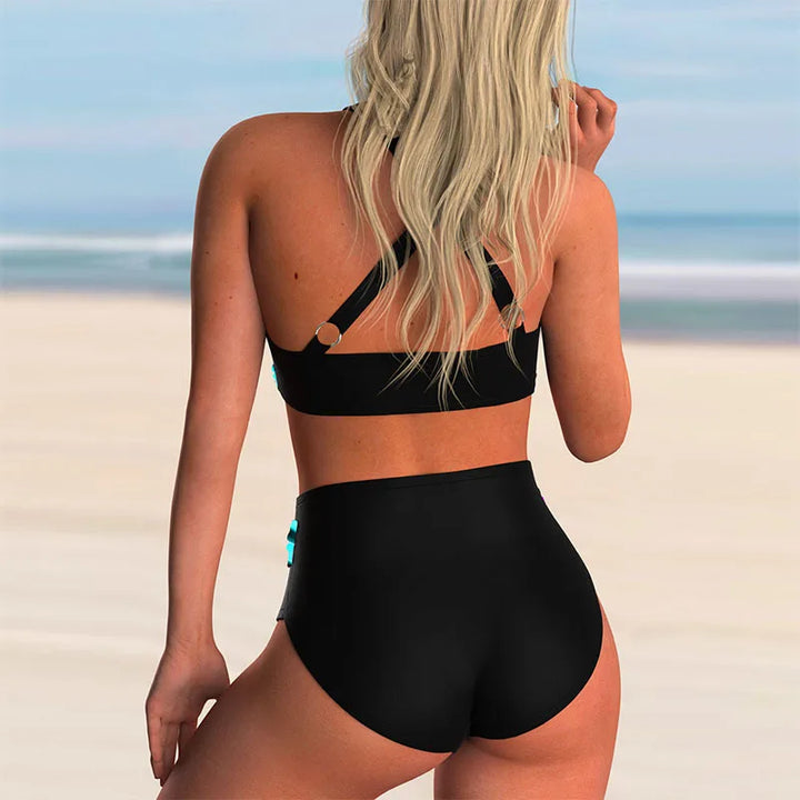 Aliams | Hoch Tailliertes Push-Up-Halter-Bikini-Set für Damen