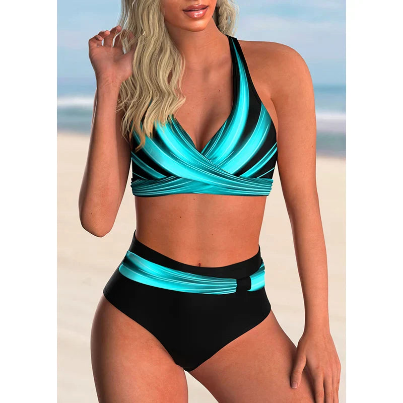 Aliams | Hoch Tailliertes Push-Up-Halter-Bikini-Set für Damen