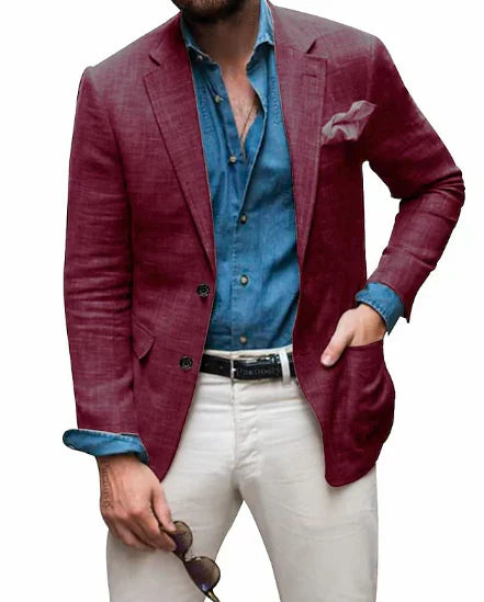 Aliams | Herren Leinen Blazer Strand Hochzeit Lässig Tailored Fit Solide Farbe Einreihig Zwei Knöpfe