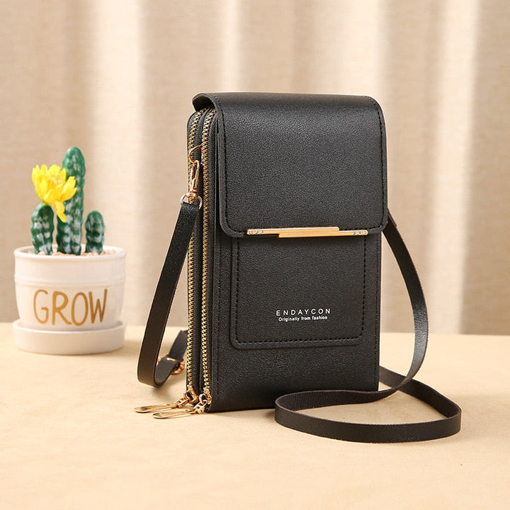 Aliams | Leder Smartphone Clutch Damen Handtasche mit Touchscreen-Fenster