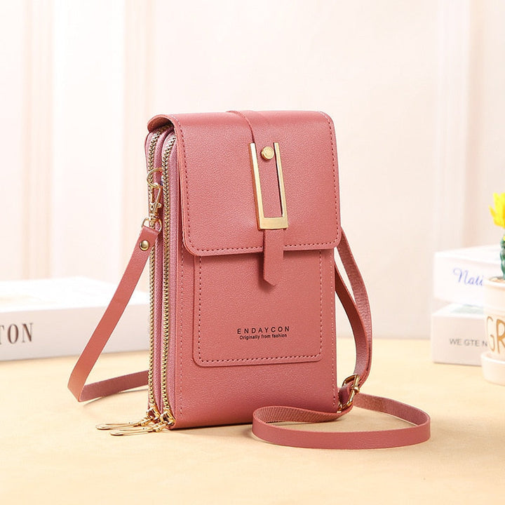 Aliams | Leder Smartphone Clutch Damen Handtasche mit Touchscreen-Fenster
