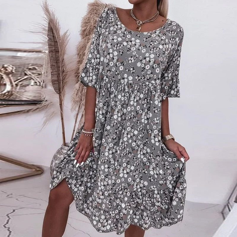 Aliams | Melisini Kleid mit Blumenmuster und O-Ausschnitt