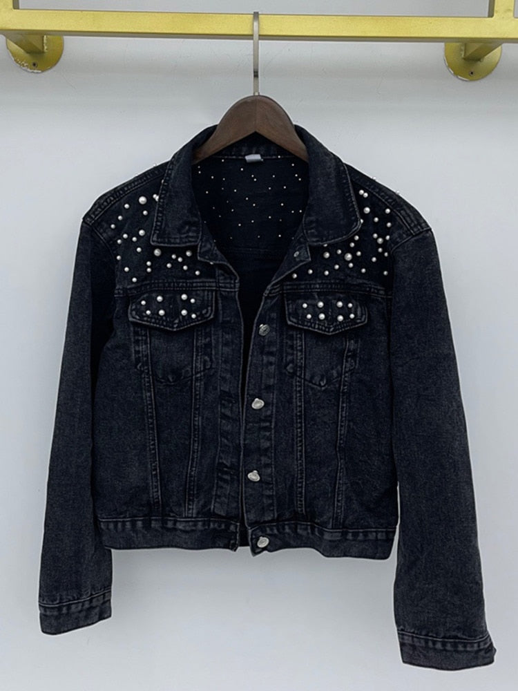 Aliams | Jeansjacke Denim-Liebling mit stilvoller Perlenverzierung