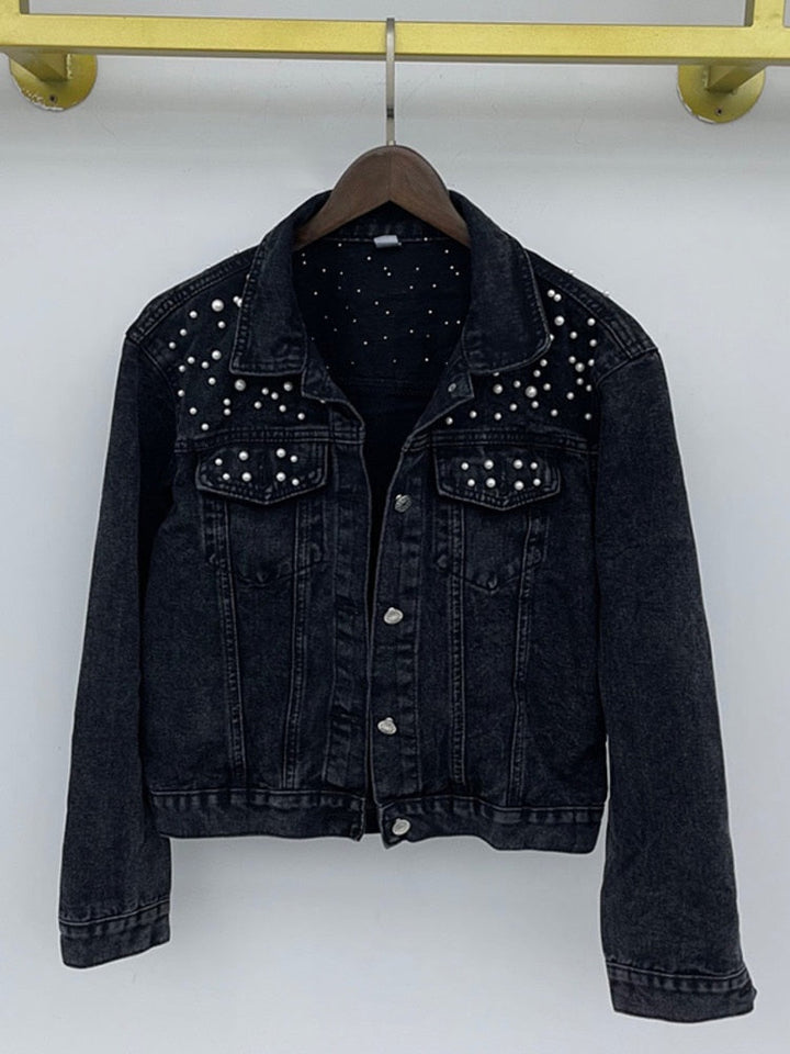 Aliams | Jeansjacke Denim-Liebling mit stilvoller Perlenverzierung