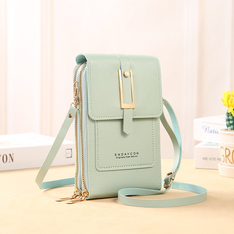 Aliams | Leder Smartphone Clutch Damen Handtasche mit Touchscreen-Fenster