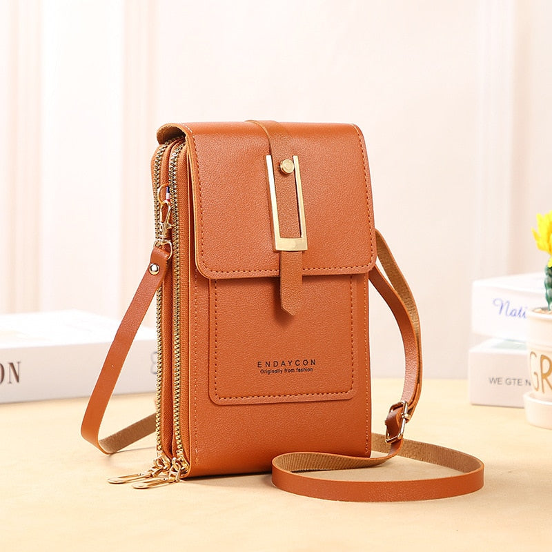 Aliams | Leder Smartphone Clutch Damen Handtasche mit Touchscreen-Fenster