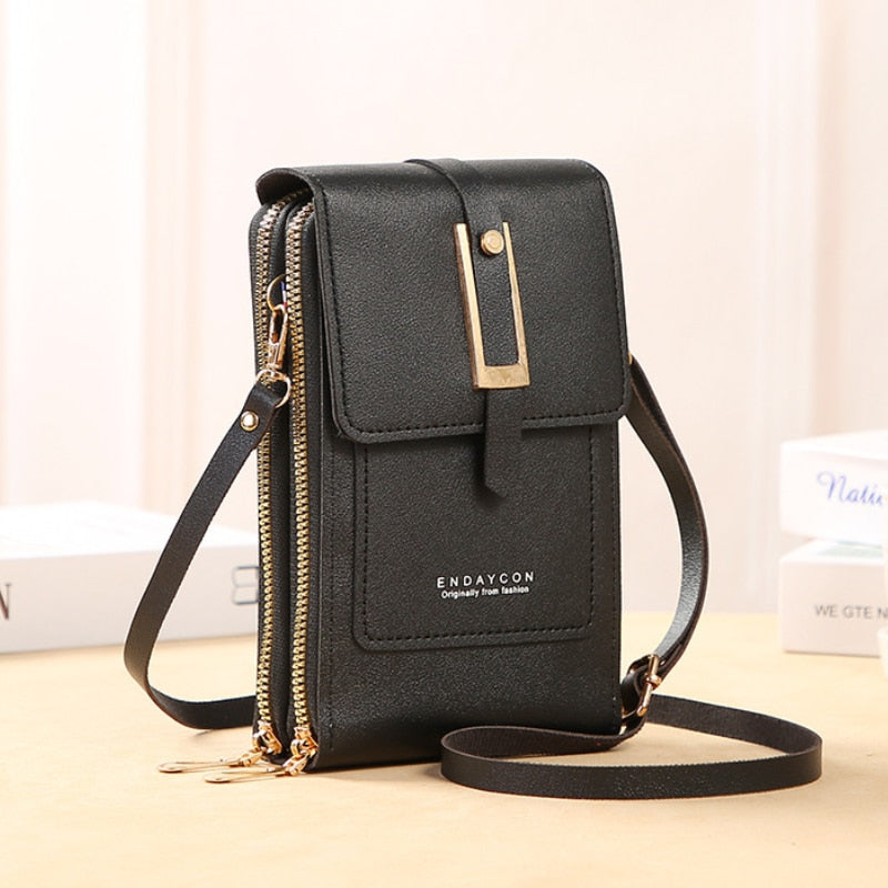 Aliams | Leder Smartphone Clutch Damen Handtasche mit Touchscreen-Fenster