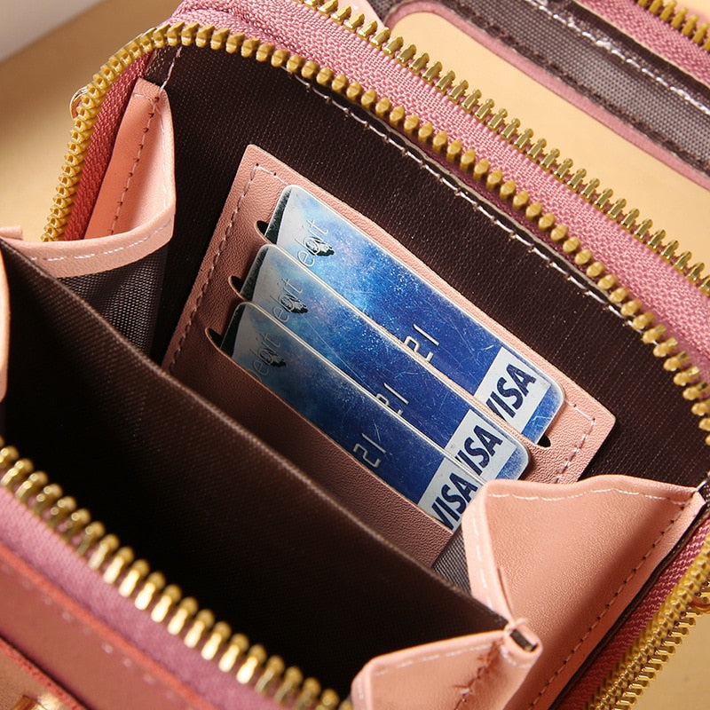 Aliams | Leder Smartphone Clutch Damen Handtasche mit Touchscreen-Fenster