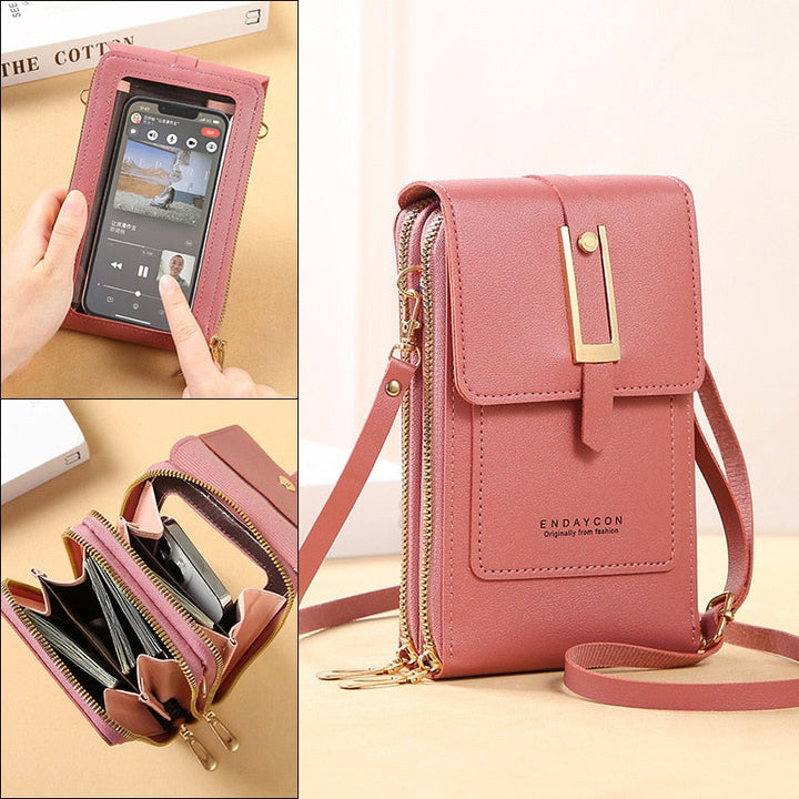 Aliams | Leder Smartphone Clutch Damen Handtasche mit Touchscreen-Fenster
