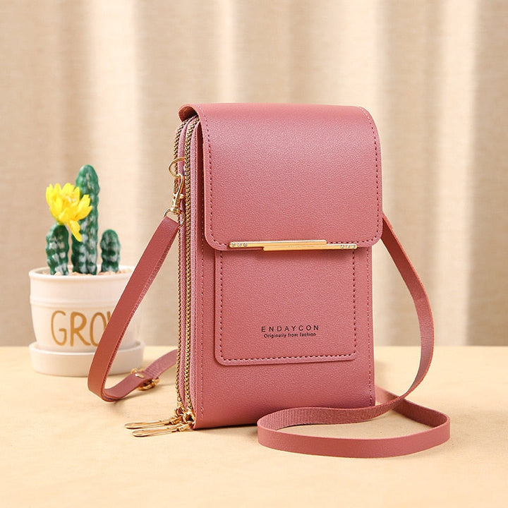 Aliams | Leder Smartphone Clutch Damen Handtasche mit Touchscreen-Fenster