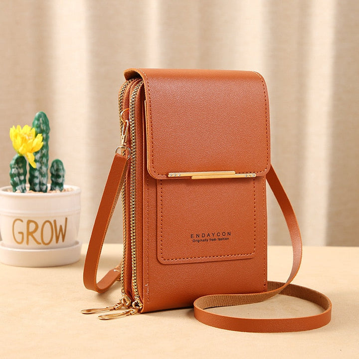 Aliams | Leder Smartphone Clutch Damen Handtasche mit Touchscreen-Fenster