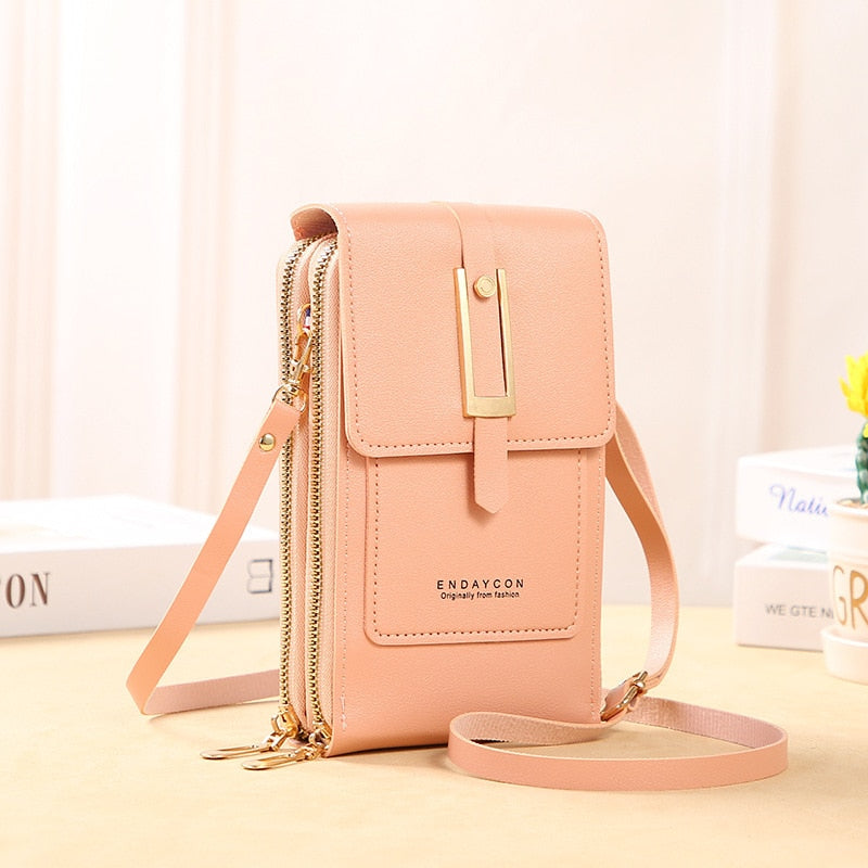 Aliams | Leder Smartphone Clutch Damen Handtasche mit Touchscreen-Fenster