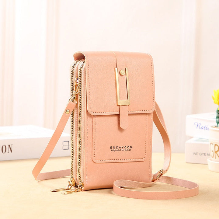 Aliams | Leder Smartphone Clutch Damen Handtasche mit Touchscreen-Fenster