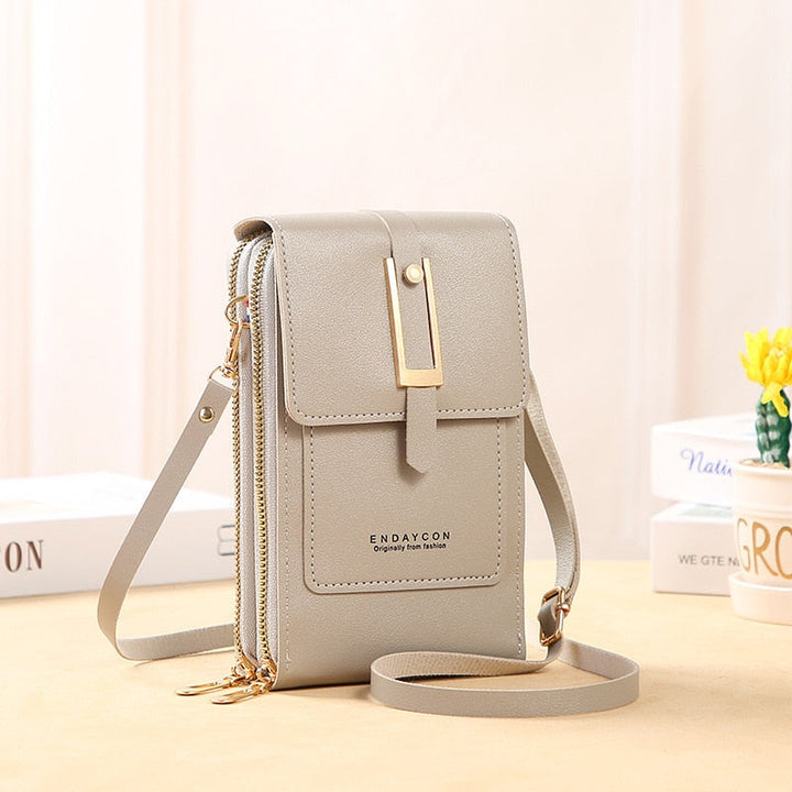 Aliams | Leder Smartphone Clutch Damen Handtasche mit Touchscreen-Fenster