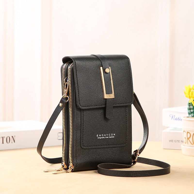 Aliams | Leder Smartphone Clutch Damen Handtasche mit Touchscreen-Fenster