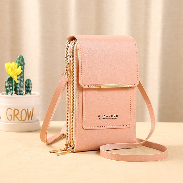 Aliams | Leder Smartphone Clutch Damen Handtasche mit Touchscreen-Fenster