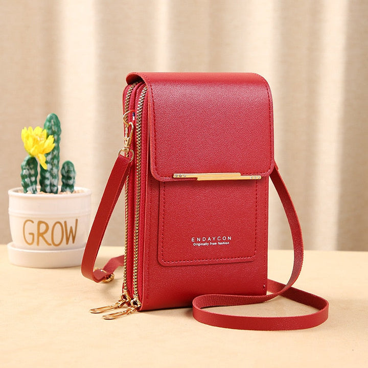 Aliams | Leder Smartphone Clutch Damen Handtasche mit Touchscreen-Fenster