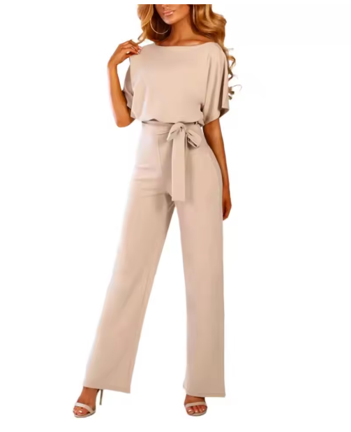 Aliams | Jumpsuit mit Gürtel und Kurzen Ärmeln
