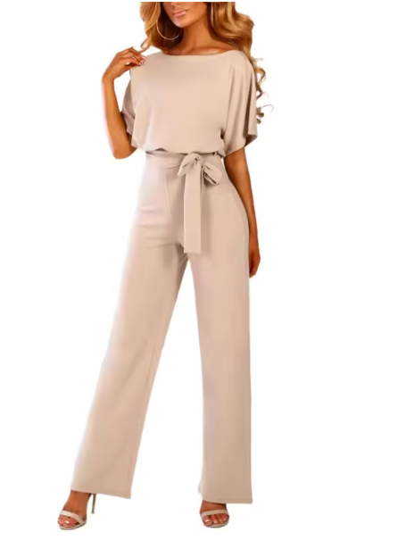 Aliams | Jumpsuit mit Gürtel und Kurzen Ärmeln