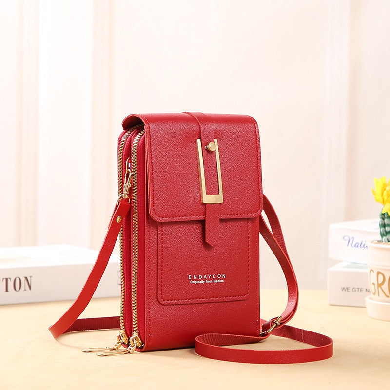 Aliams | Leder Smartphone Clutch Damen Handtasche mit Touchscreen-Fenster