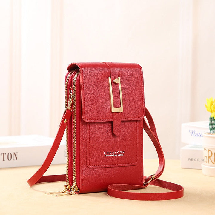 Aliams | Leder Smartphone Clutch Damen Handtasche mit Touchscreen-Fenster