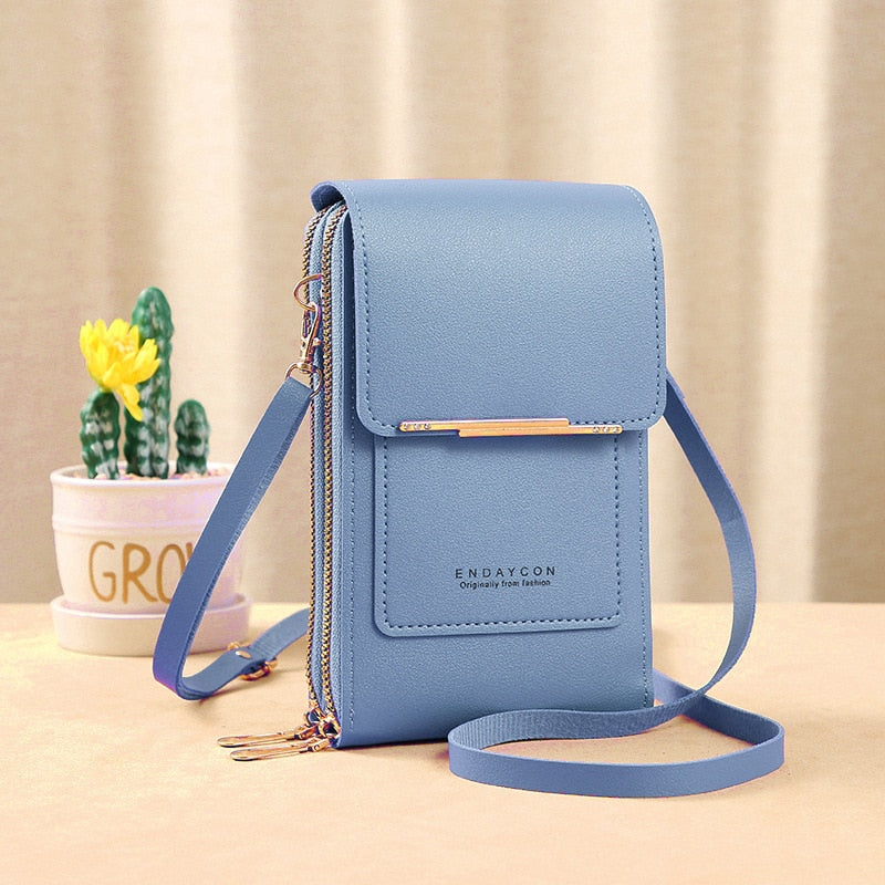 Aliams | Leder Smartphone Clutch Damen Handtasche mit Touchscreen-Fenster