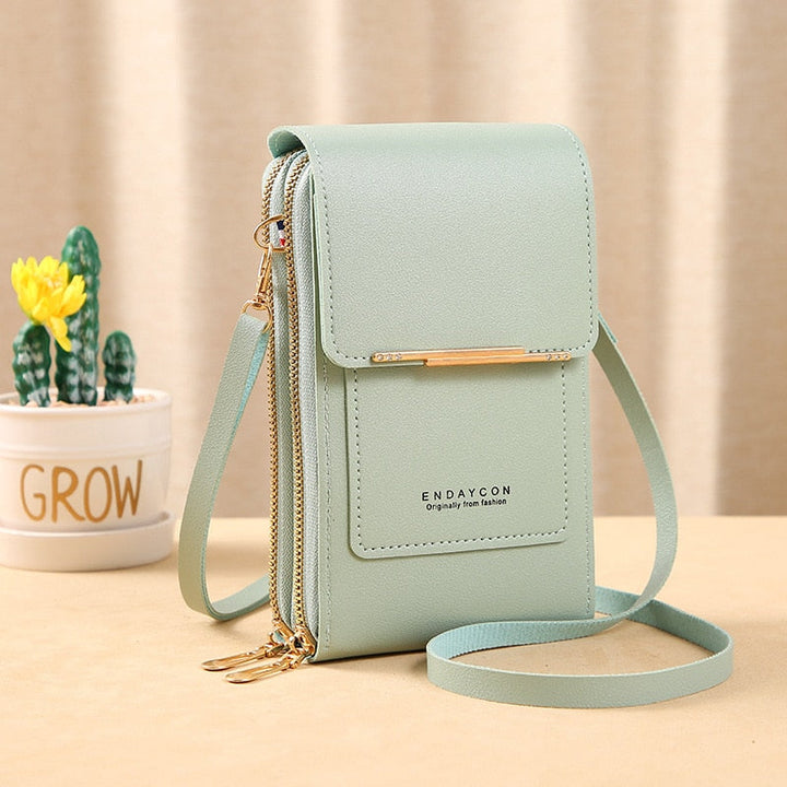 Aliams | Leder Smartphone Clutch Damen Handtasche mit Touchscreen-Fenster