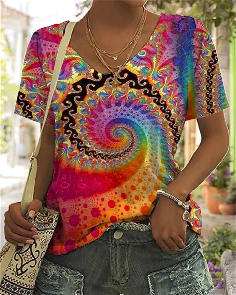 Aliams | Buntes T-Shirt mit Abstraktem Druck