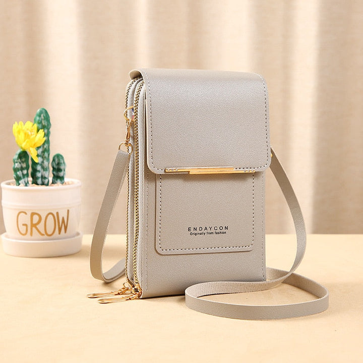 Aliams | Leder Smartphone Clutch Damen Handtasche mit Touchscreen-Fenster